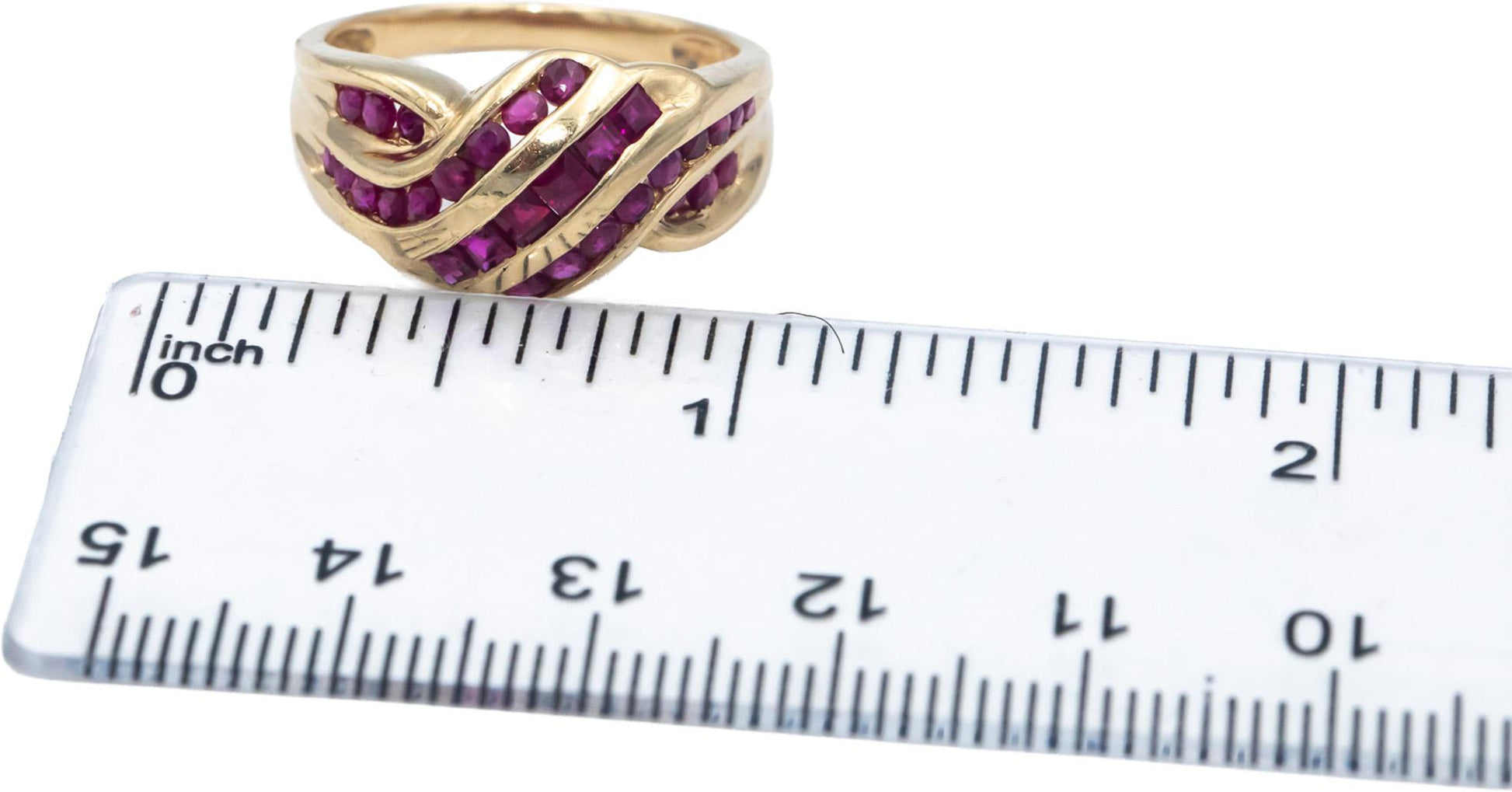 Ruby 14k Yellow Gold Channel Set Crossover Band Ring 1.0CT Size 8