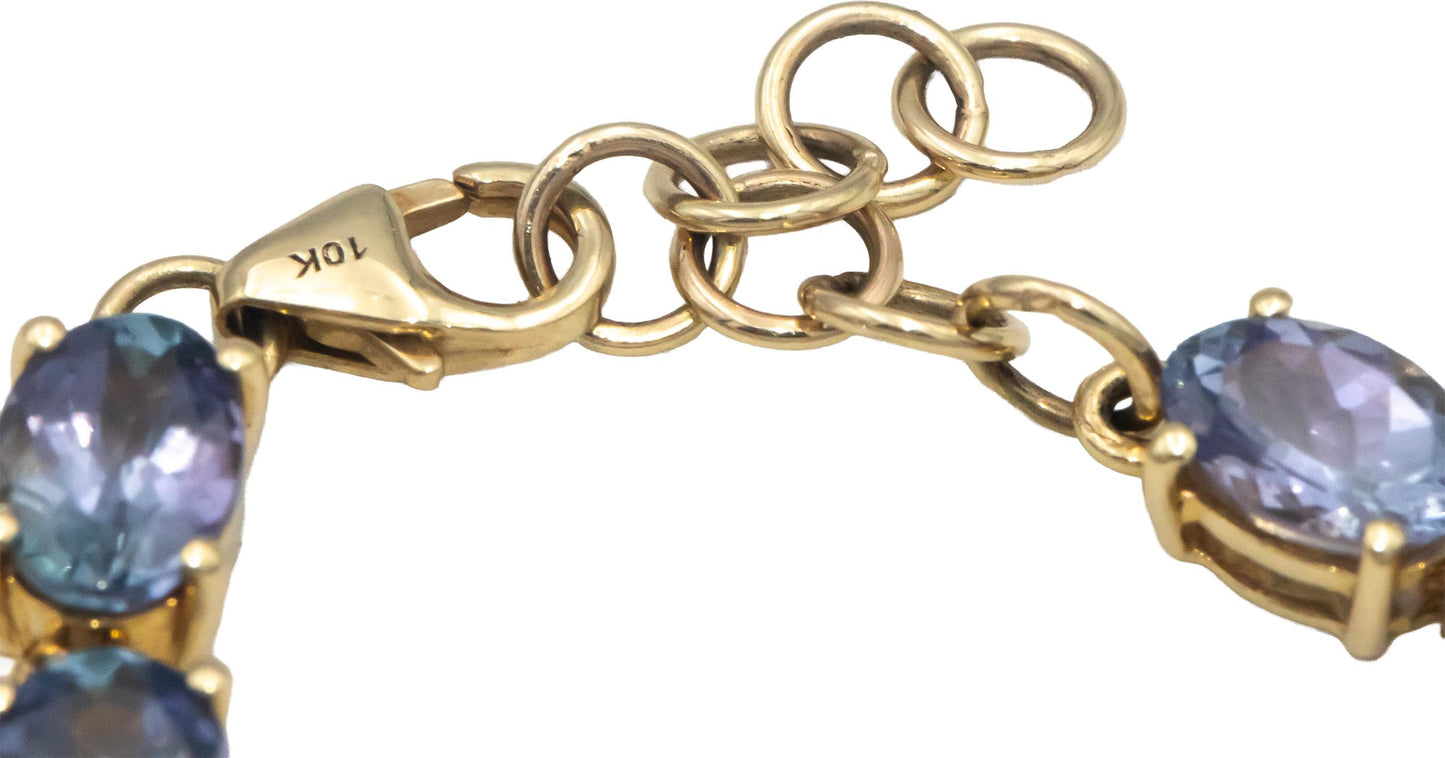 10k Yellow Gold Oval Cut Tanzanite Fancy Link Bracelet 15.0CTW