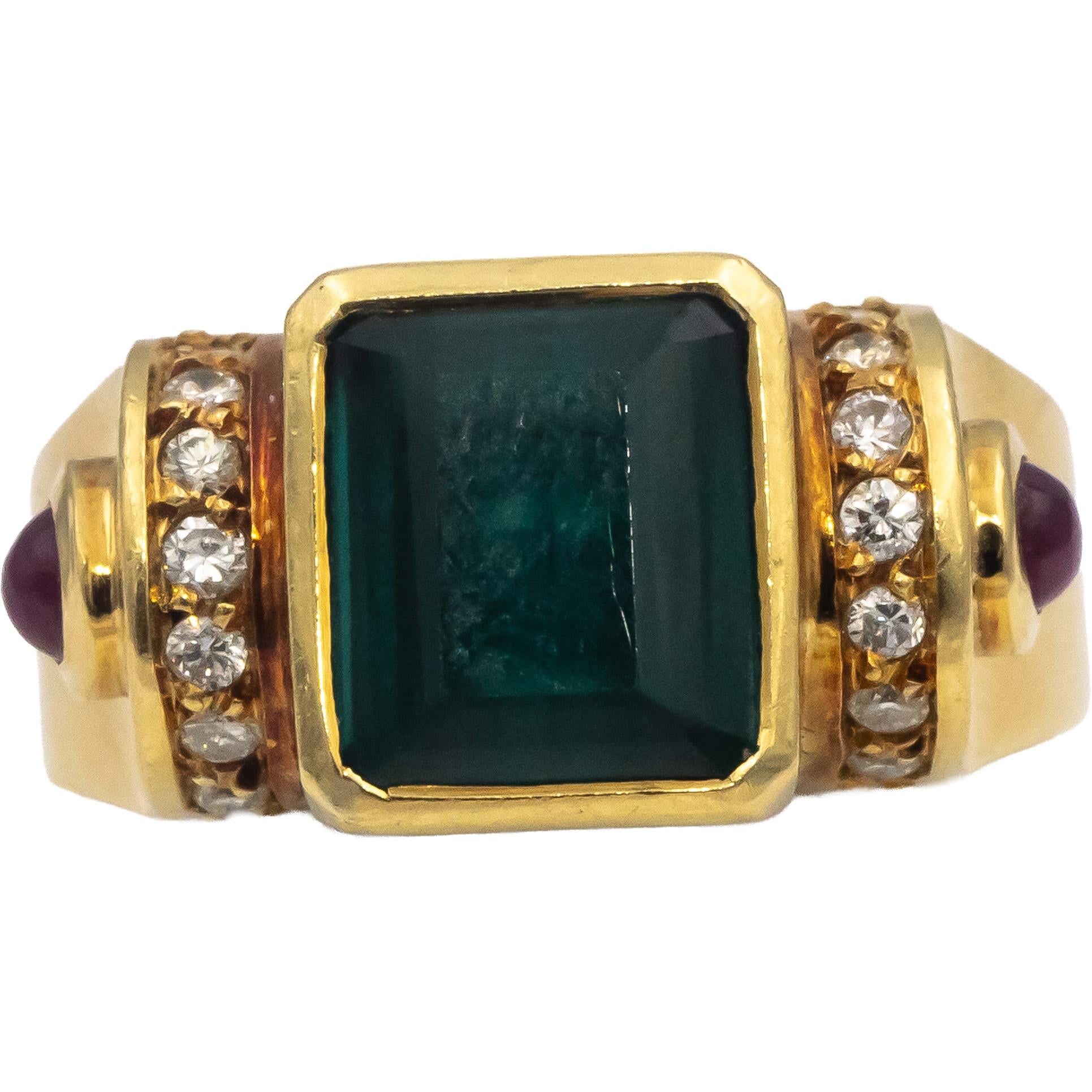 18k Yellow Gold VS Diamond Tourmaline Ruby Cocktail Ring 3.35CT Size 8.25