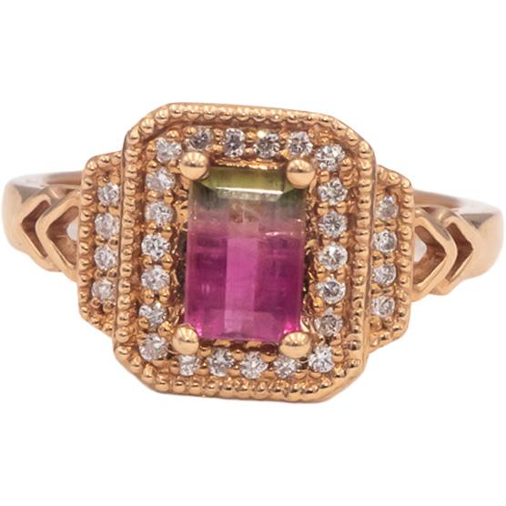 14k Rose Gold Bi-Color Tourmaline & Diamond Cocktail Ring 1.18CT Size 7