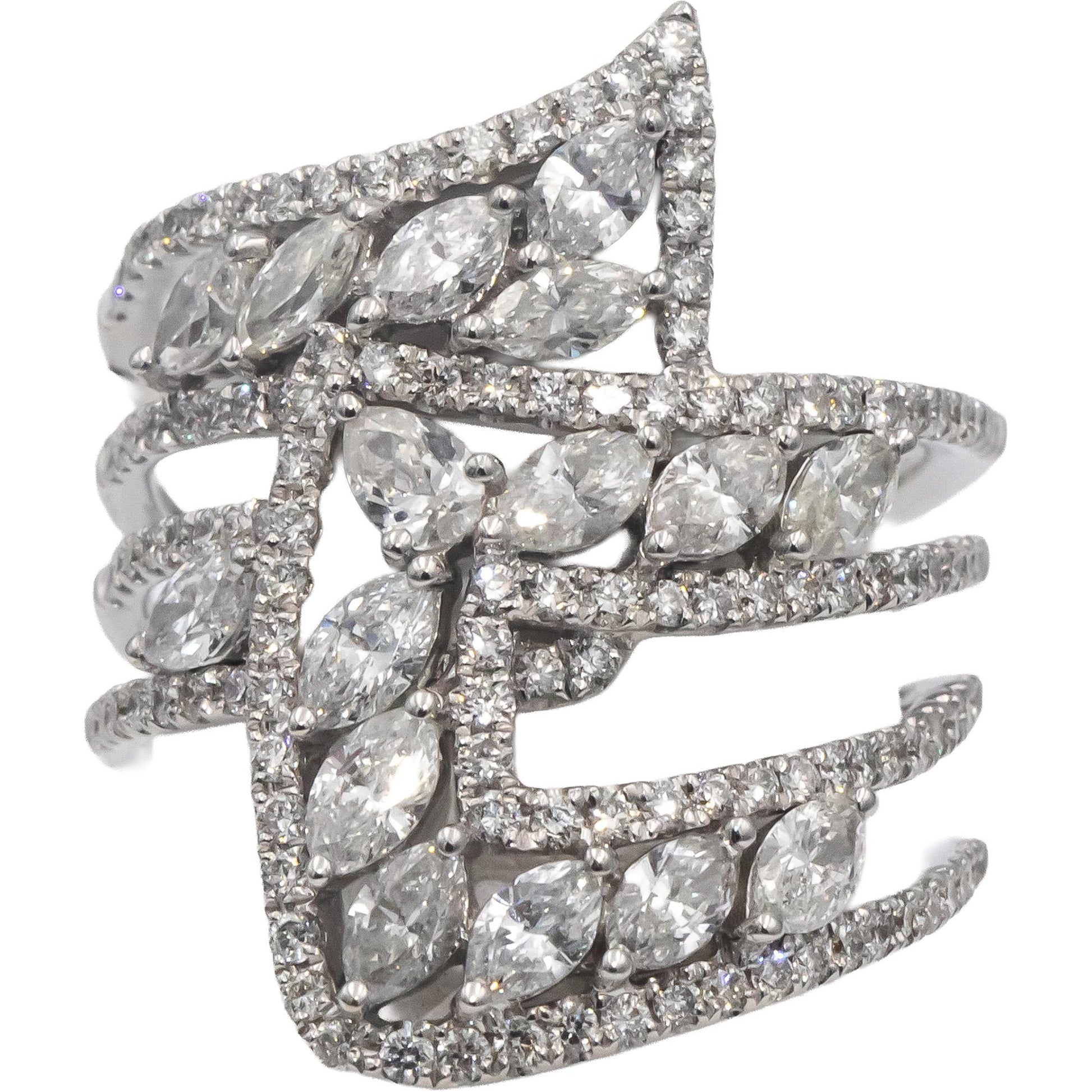 18k White Gold Marquise Pear Round Diamond Cocktail Ring 3.0CT Size 7