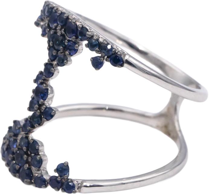 18k White Gold Round Blue Sapphire Double Band Statement Ring 0.85CT Size 7.25