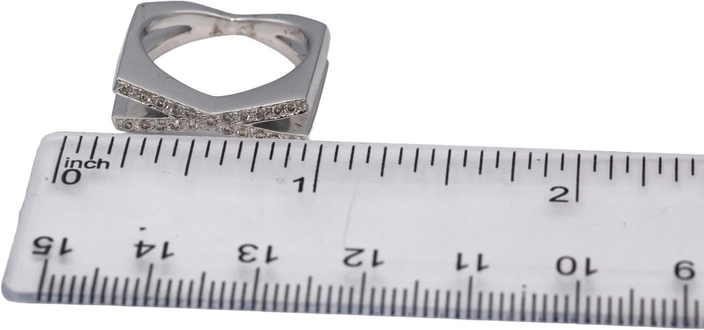 14k White Gold Round Diamond Abstract Band Ring 0.18CT Size 6.75