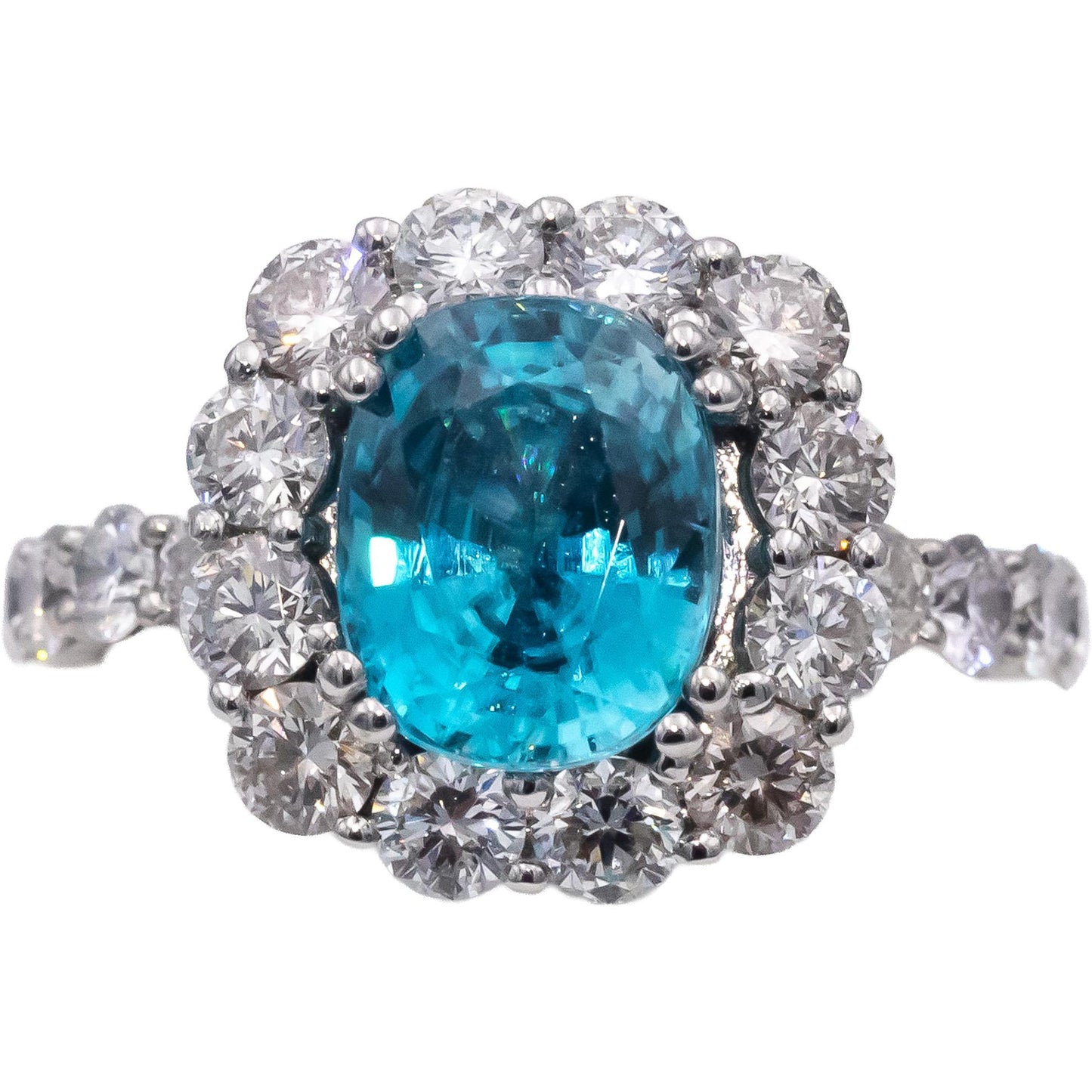 CGL Certified 18k White Gold Blue Topaz and Diamond Cocktail Ring 4.93CTW Size 7