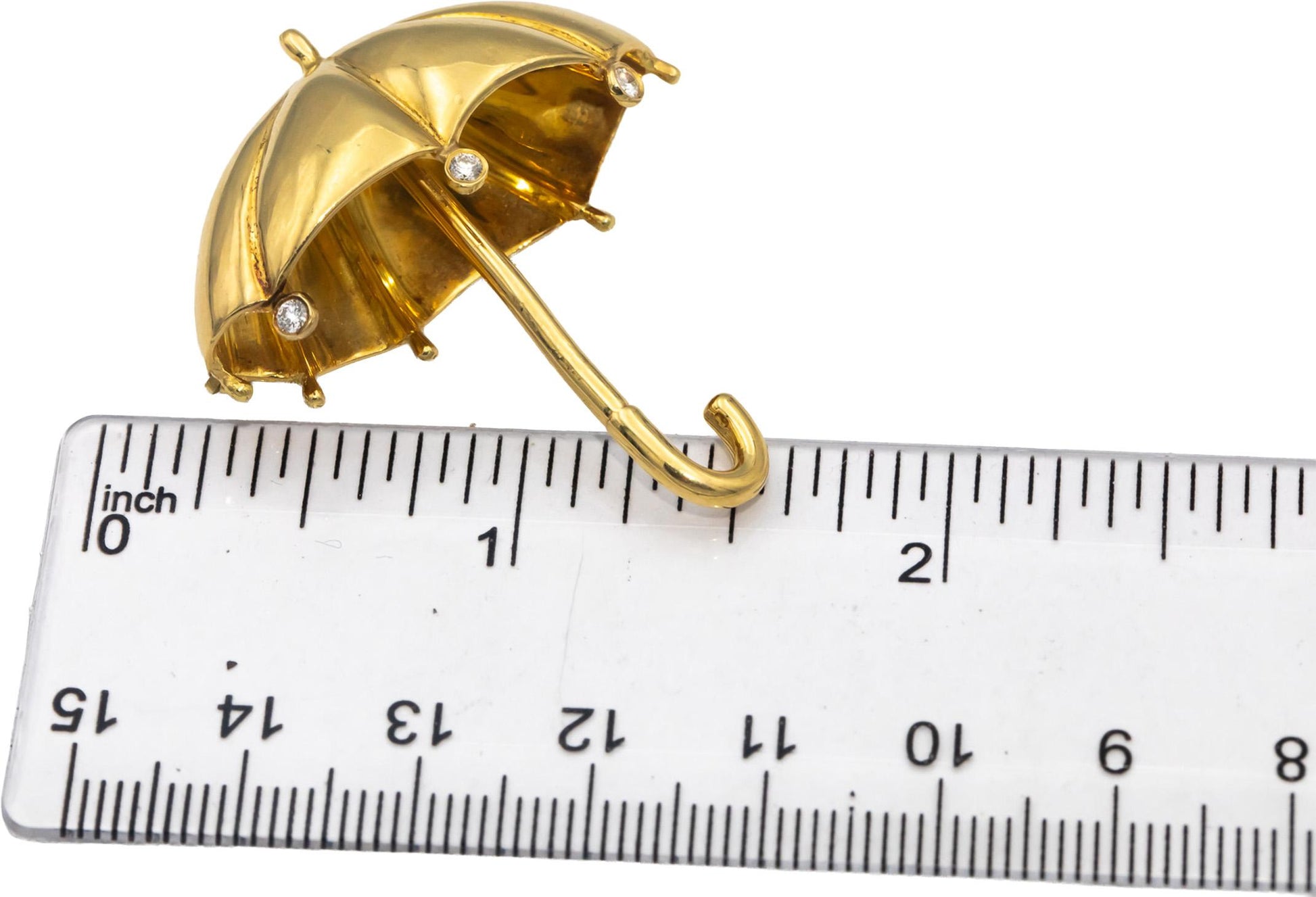 TIFFANY & CO. 18k Yellow Gold VS Round Diamond Umbrella Brooch w/ Box 0.10CT