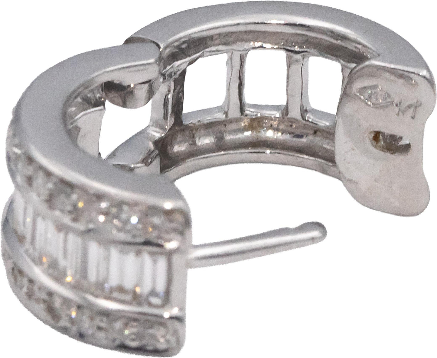 14k White Gold VS Round & Emerald Cut Diamond Hoop Huggie Earrings 1.0CT