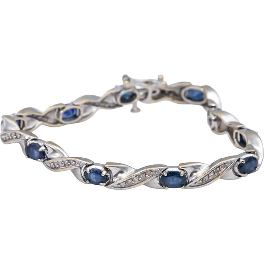 14k White Gold Oval Sapphire & Round Diamond Fancy Link Bracelet 4.50CT