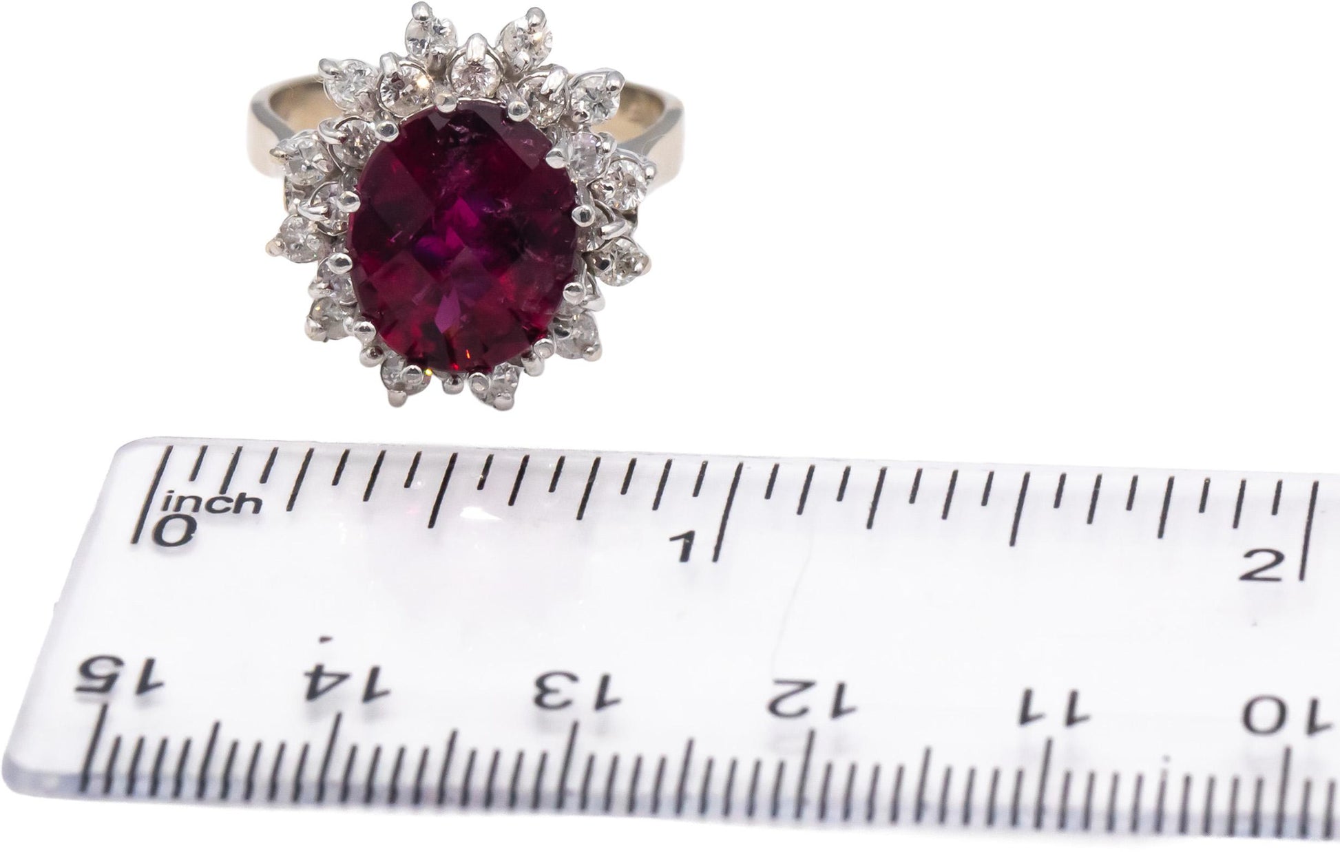 14k White Gold Oval Cut Pink Tourmaline Round Diamond Halo Ring 5.50CT Size 8