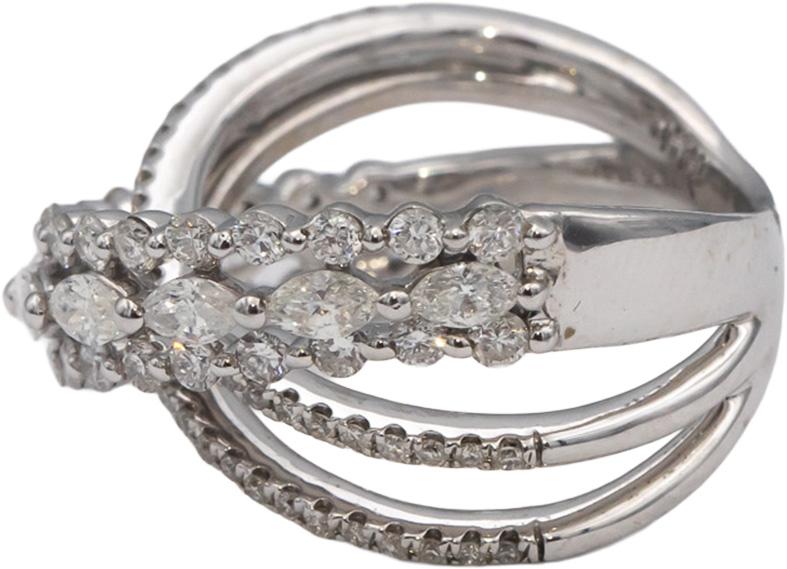 18k White Gold Marquise & Round Diamond Crossover Band Ring 1.75CT Size 8
