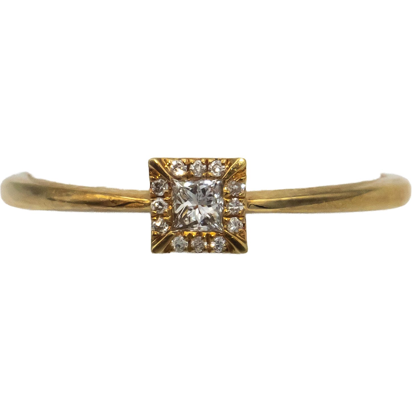 18k Yellow Gold Princess & Round Diamond Band Ring 0.12CT Size 7