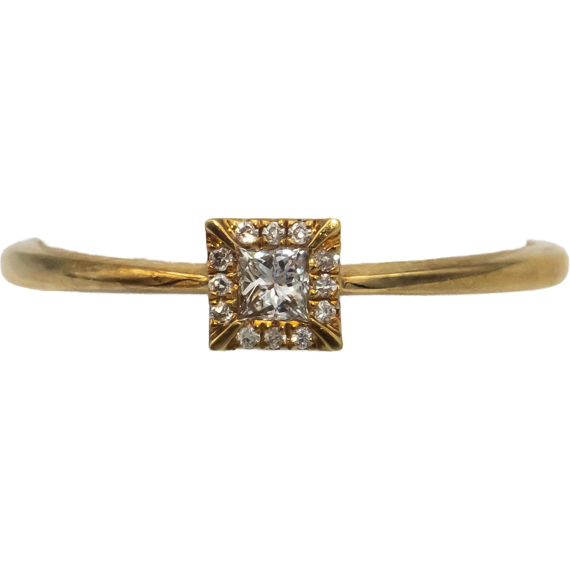 18k Yellow Gold Princess & Round Diamond Band Ring 0.12CT Size 7