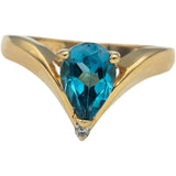 14k Yellow Gold Pear Blue Topaz Cocktail Ring w/ Diamond Accent 1.50CT Size 6.75