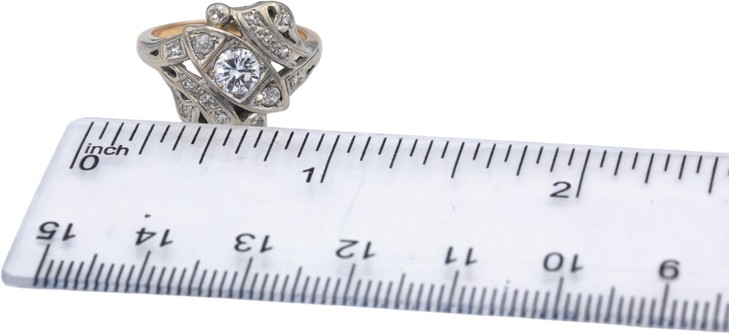 14k Yellow & White Gold Round Diamond Cocktail Ring 0.50CT w/ 0.40CT Center