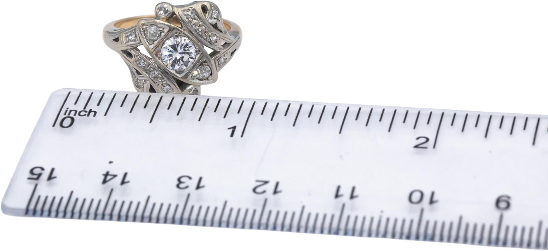 14k Yellow & White Gold Round Diamond Cocktail Ring 0.50CT w/ 0.40CT Center