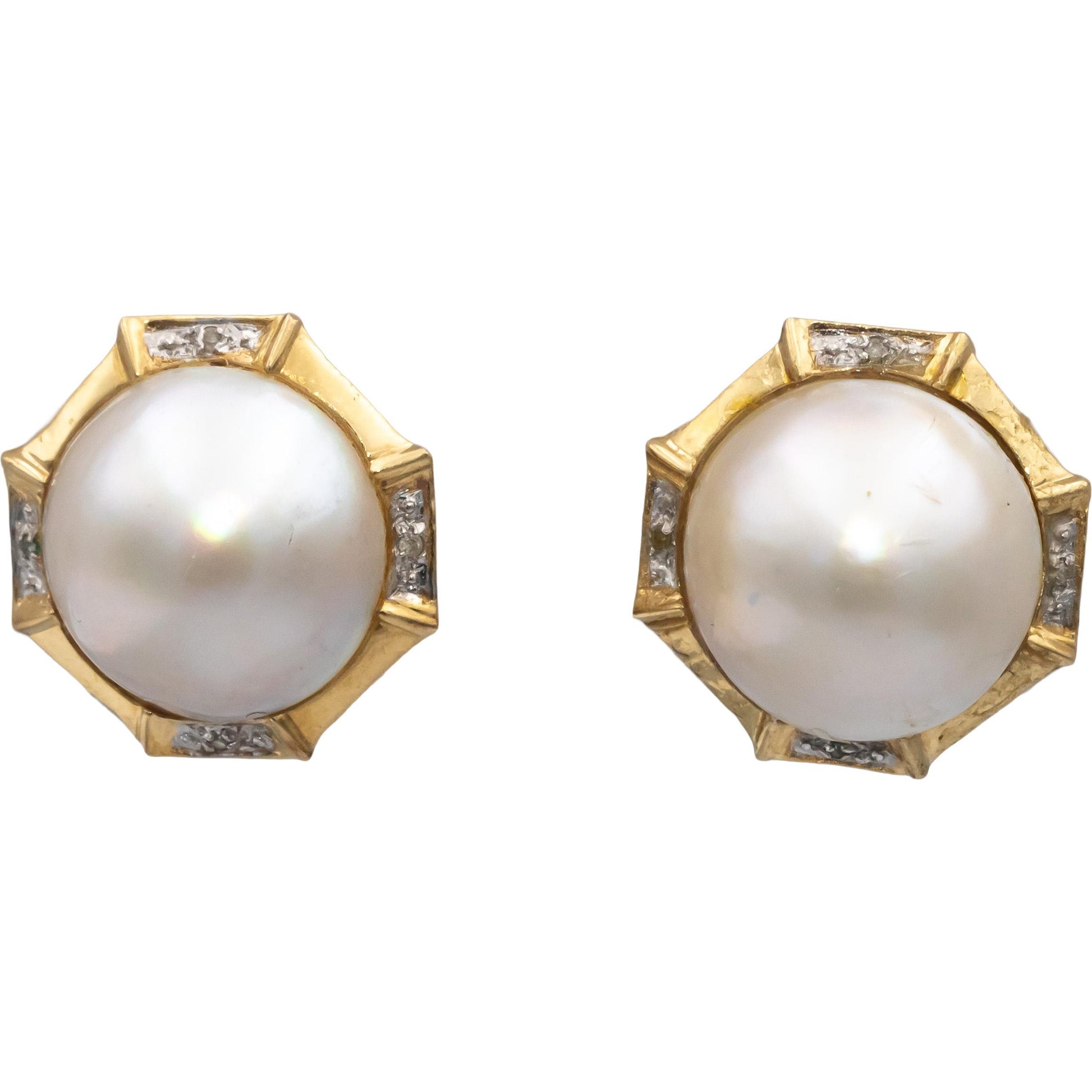 14k Yellow Gold Diamond & 15mm Mabe Pearl Clip-On Earrings 0.05CT