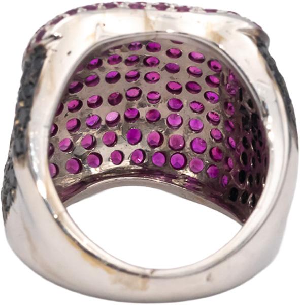 18k White Gold Black Diamond & Ruby Cluster Dome Ring 2.80CTW Size 8.75