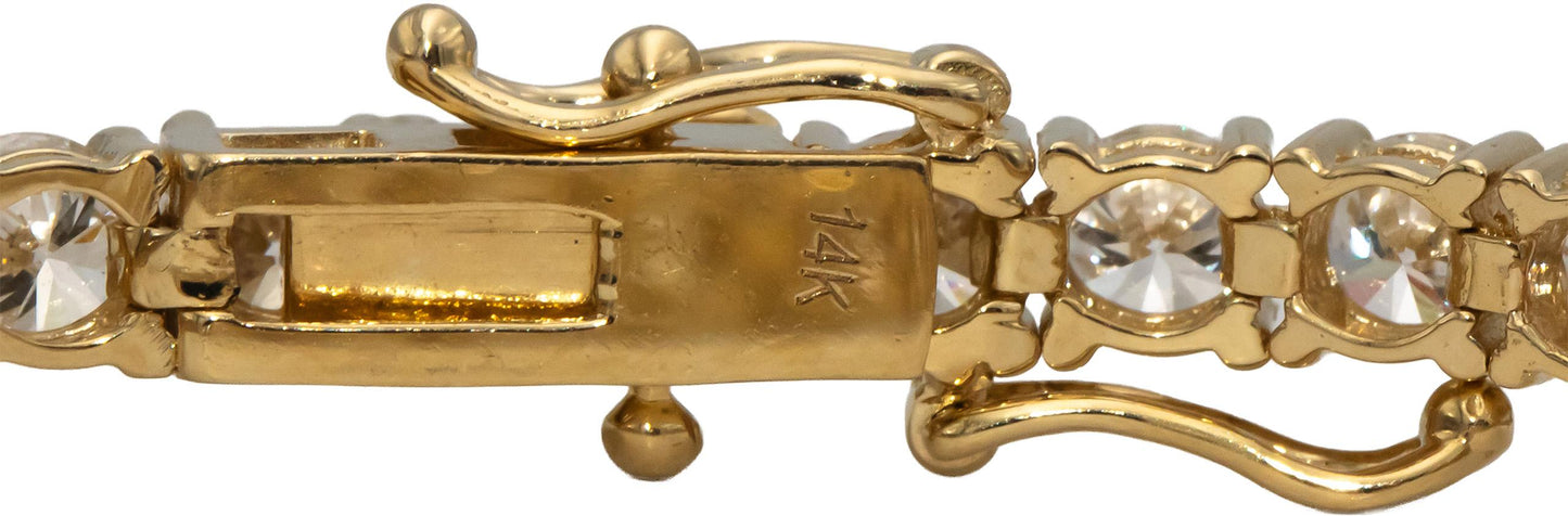 14k Yellow Gold VS Round Diamond Tennis Bracelet 10.01CT