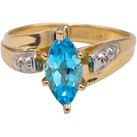 14k Yellow Gold Blue Topaz and Diamond Cocktail Ring 1.03CTW Size 6.25