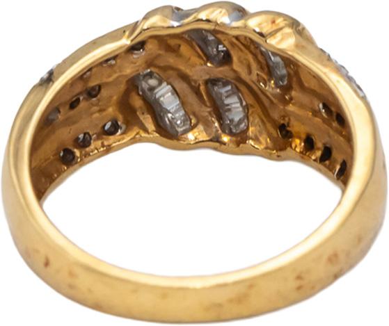 14k Yellow Gold Round & Baguette Cut Diamond Cocktail Ring 0.45CT Size 7