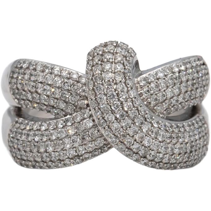 14k White Gold Round Diamond Cluster Crossover Ring 1.0CT Size 7