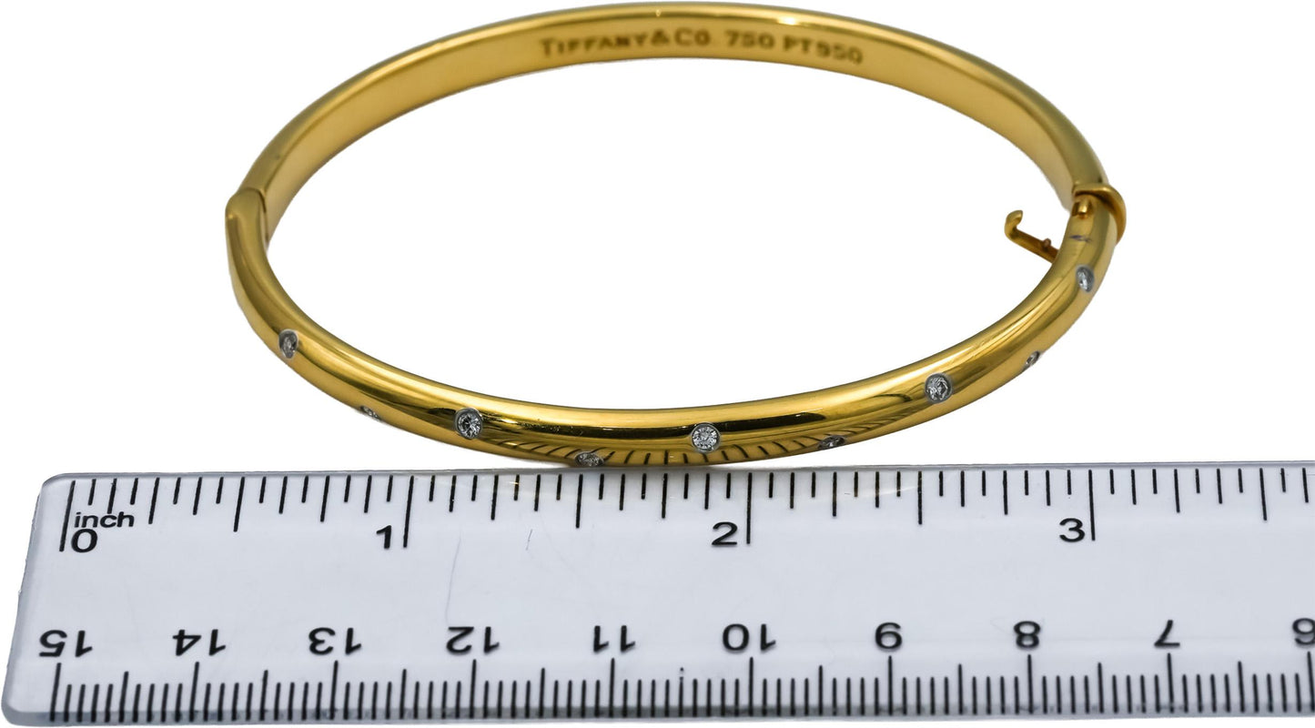 TIFFANY & CO. 18k Yellow Gold Platinum Etoile VS Diamond Bangle Bracelet 0.30CT
