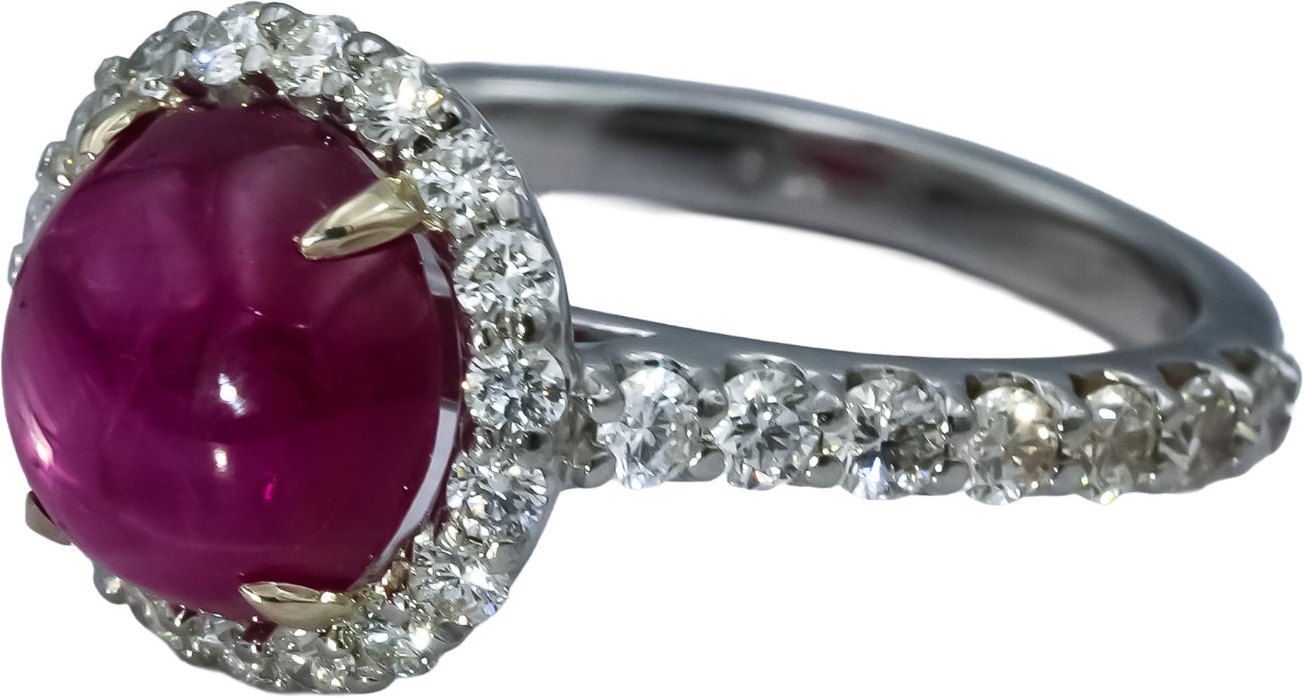 Platinum Cabochon Star Ruby and Diamond Cocktail Ring 5.42CTW Size 6.5