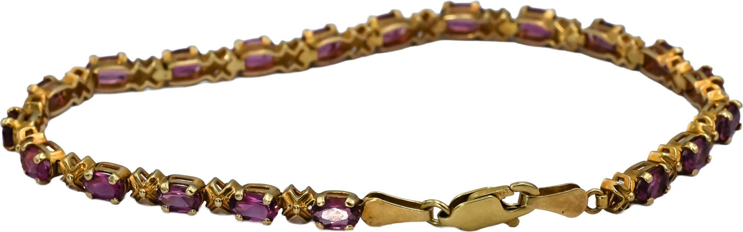 14k Yellow Gold Oval Cut Pink Tourmaline Line Bracelet 3.0CT
