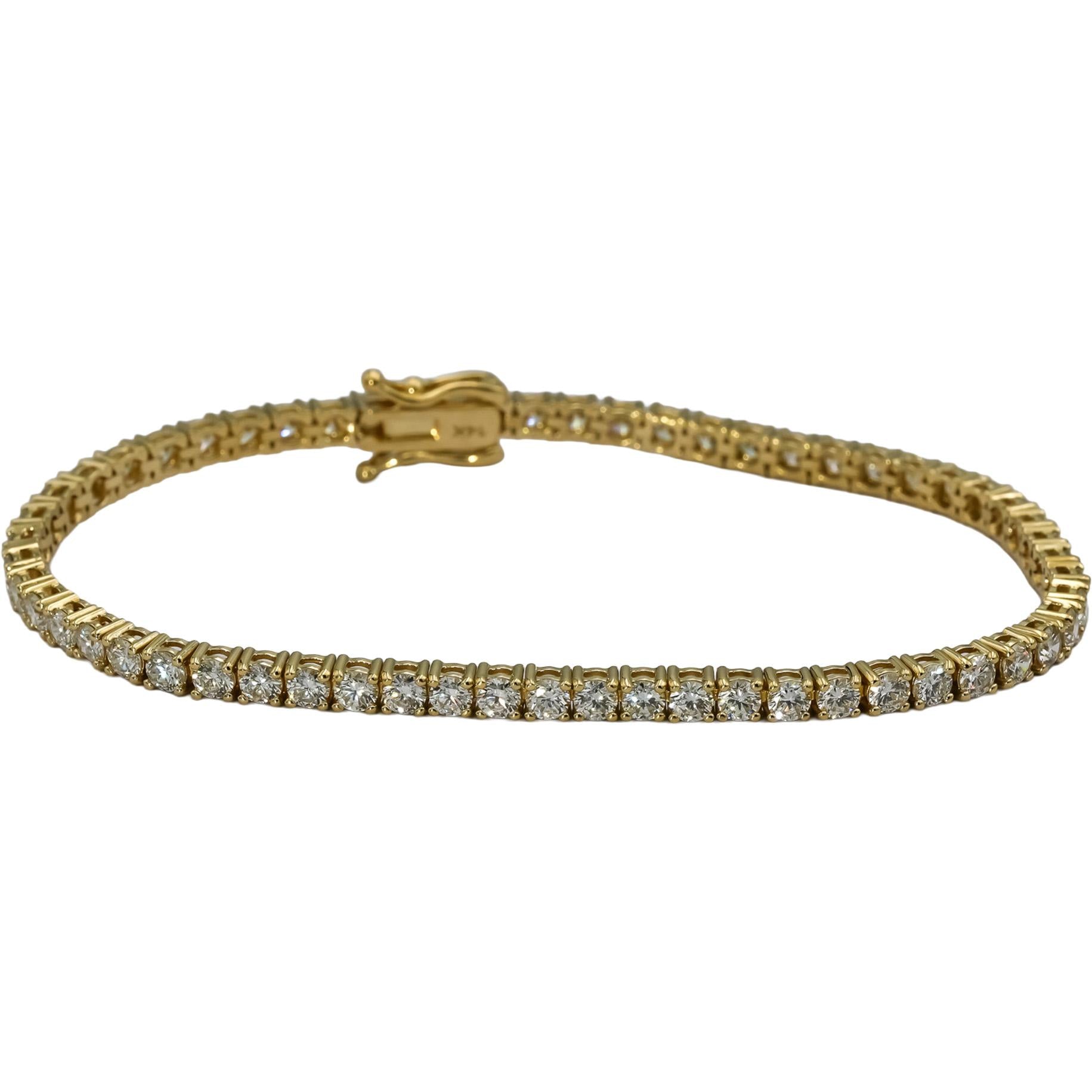 14k Yellow Gold VS Round Diamond Tennis Bracelet 4.89CT