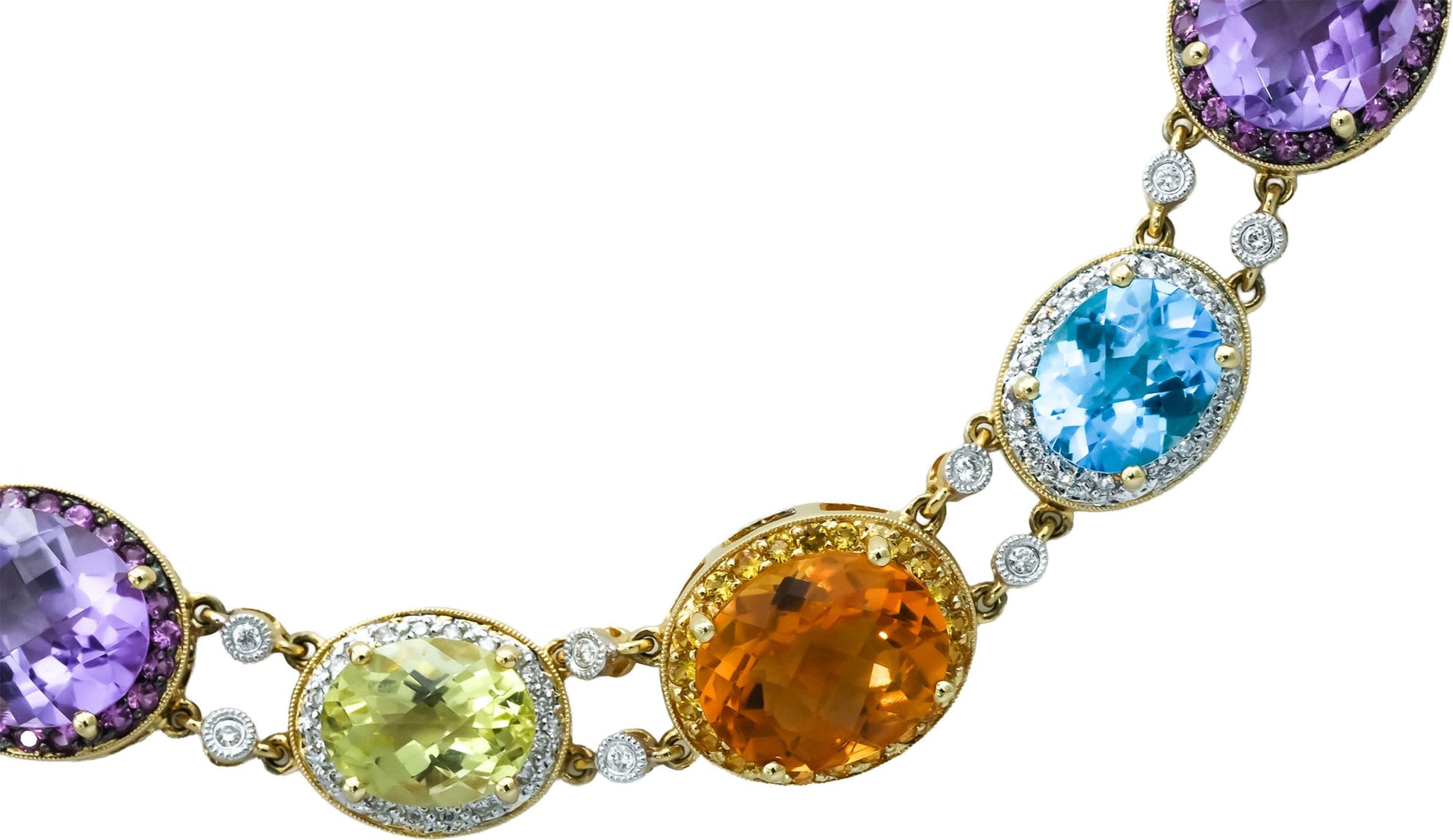 14k Yellow Gold Assorted Gemstone and Diamond Fancy Link Necklace 91.0CTW
