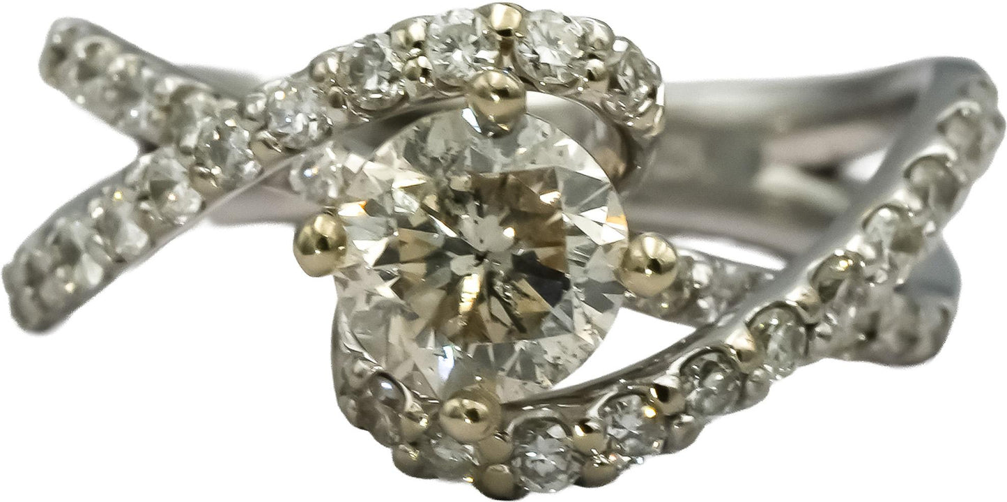 14k White Gold Round Diamond Engagement Ring 1.61CT w/ 1.11CT Center Size 7