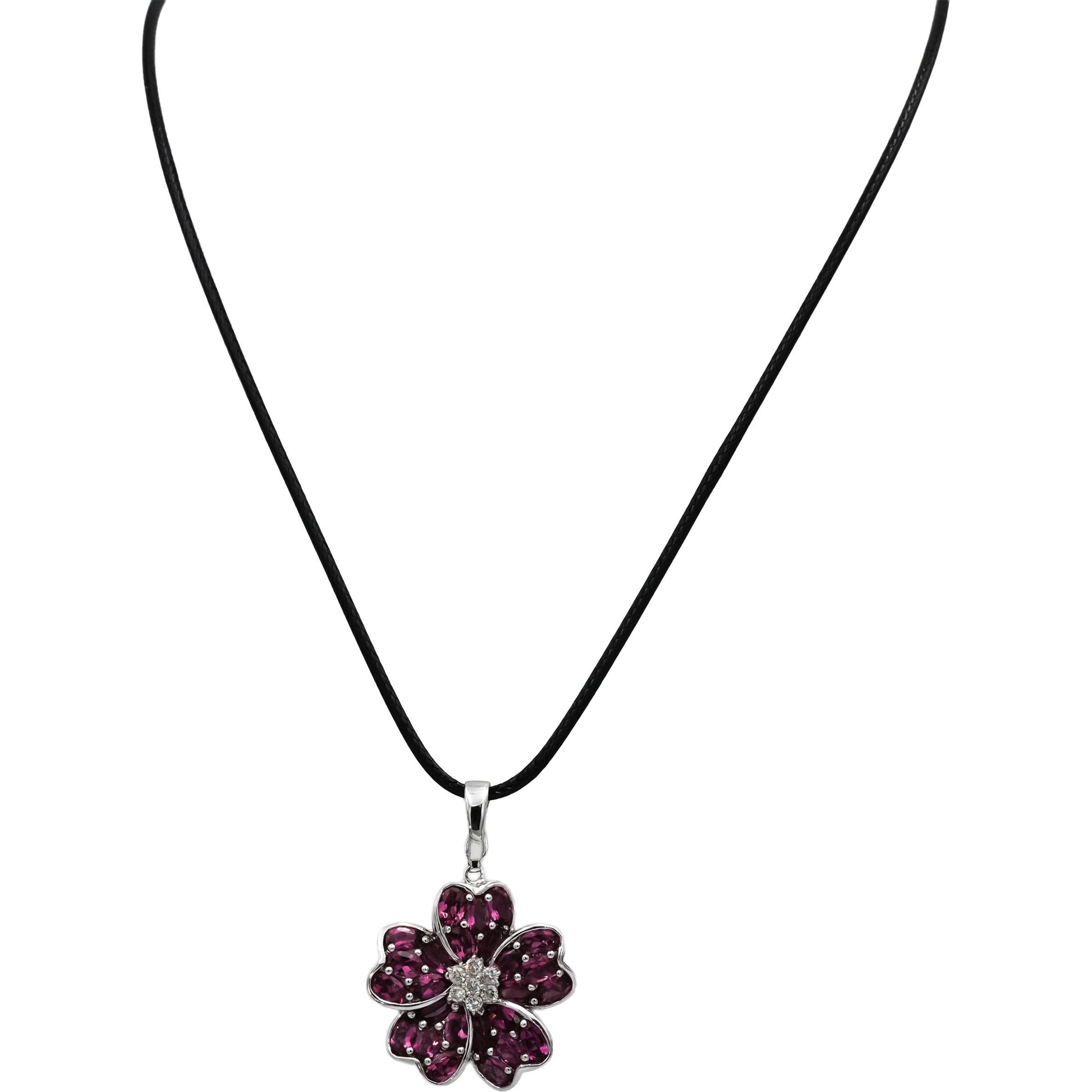 18k White Gold Pink Tourmaline and Diamond Flower Pendant Necklace 5.20CT