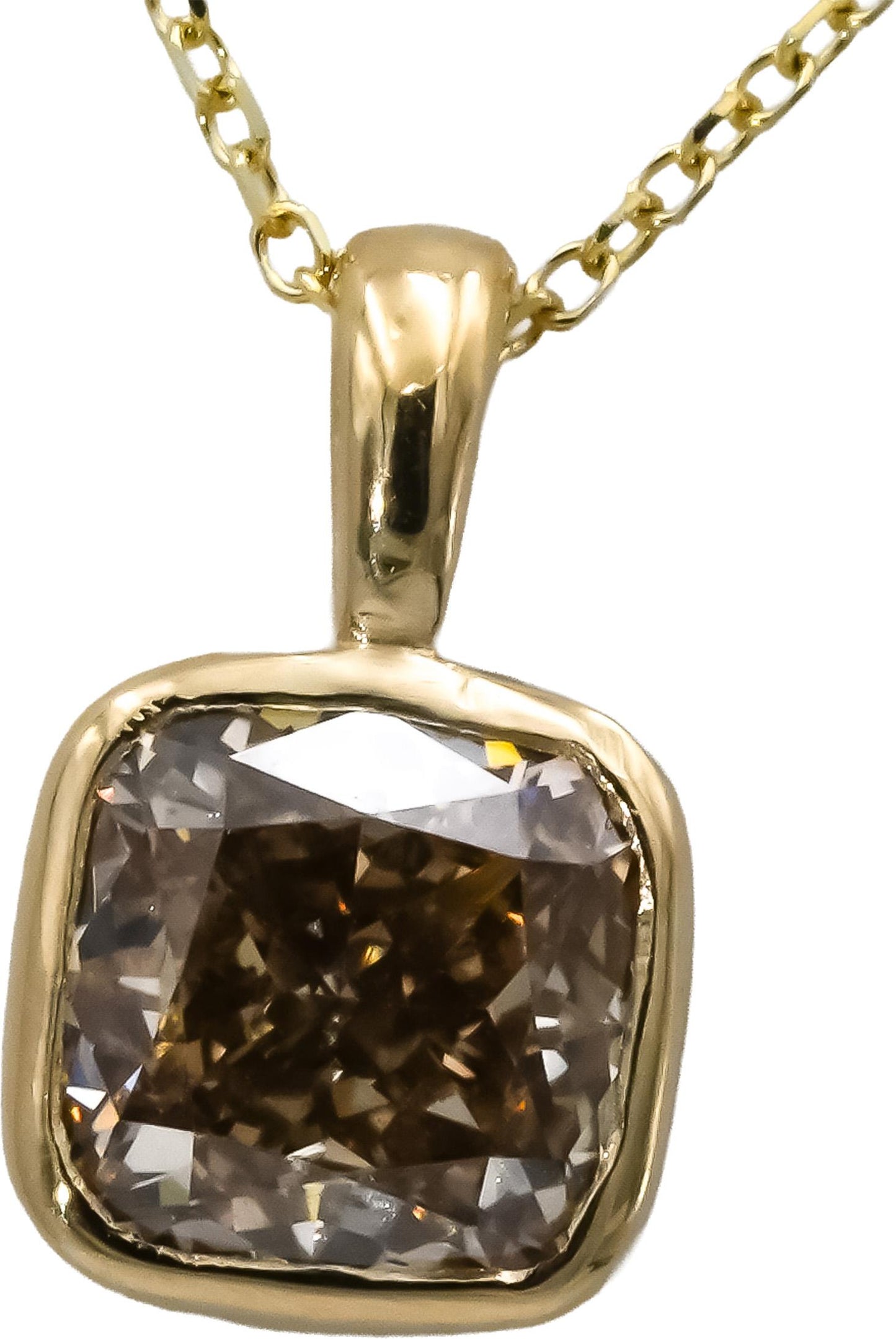 14k Yellow Gold Cushion Cut Bezel Set Diamond Solitaire Pendant Necklace 1.67CT