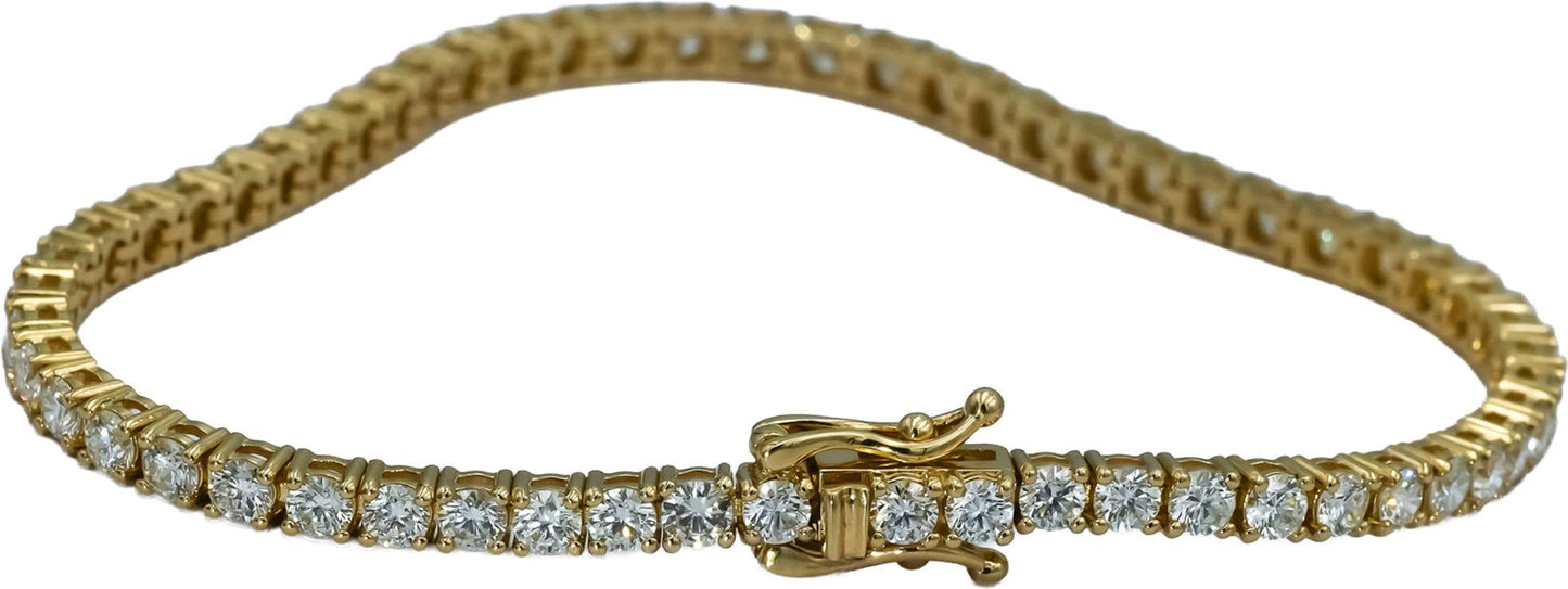 14k Yellow Gold VS Round Diamond Tennis Bracelet 4.86CT