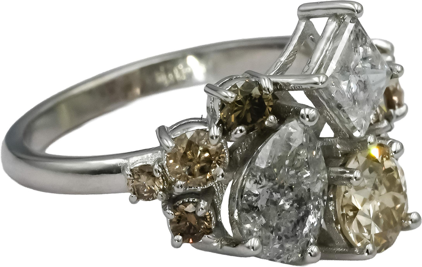 14k White Gold Princess Pear Round Diamond Cluster Cocktail Ring 2.73CT Size 6
