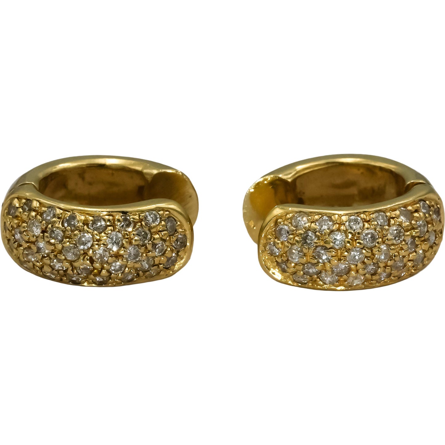 14k Yellow Gold Round Diamond Pave Huggie Hoop Earrings 0.75CT
