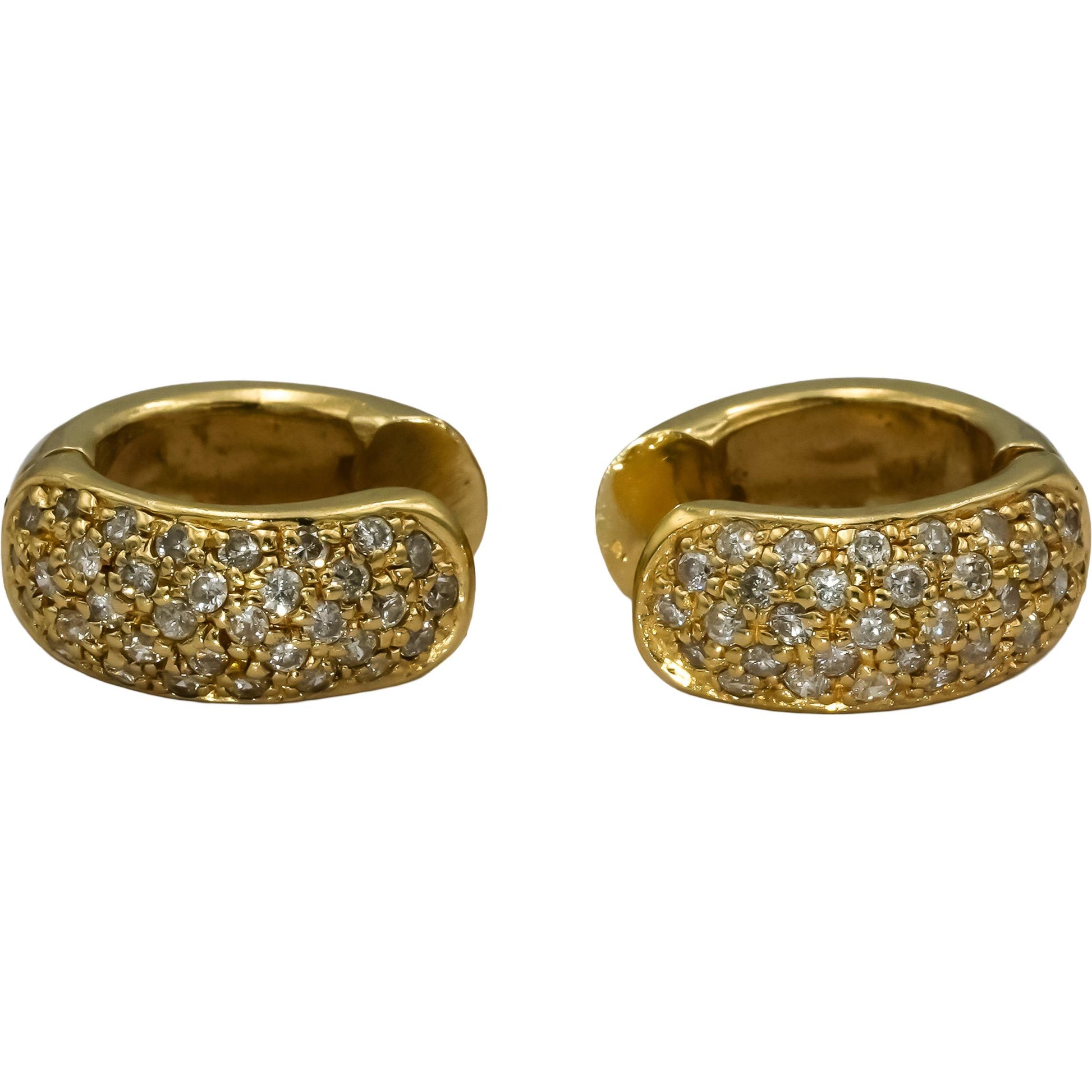 14k Yellow Gold Round Diamond Pave Huggie Hoop Earrings 0.75CT