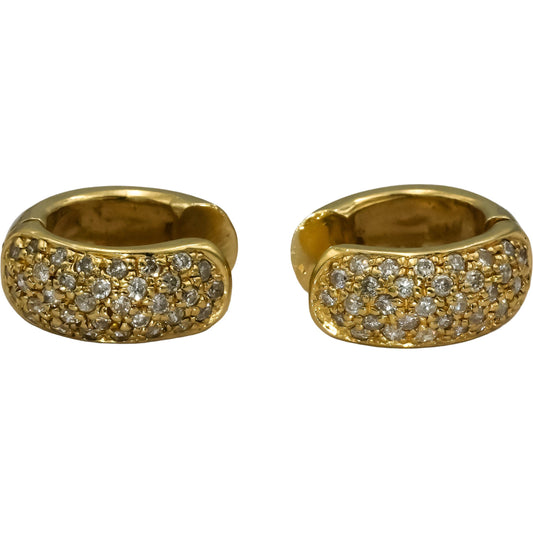 14k Yellow Gold Round Diamond Pave Huggie Hoop Earrings 0.75CT