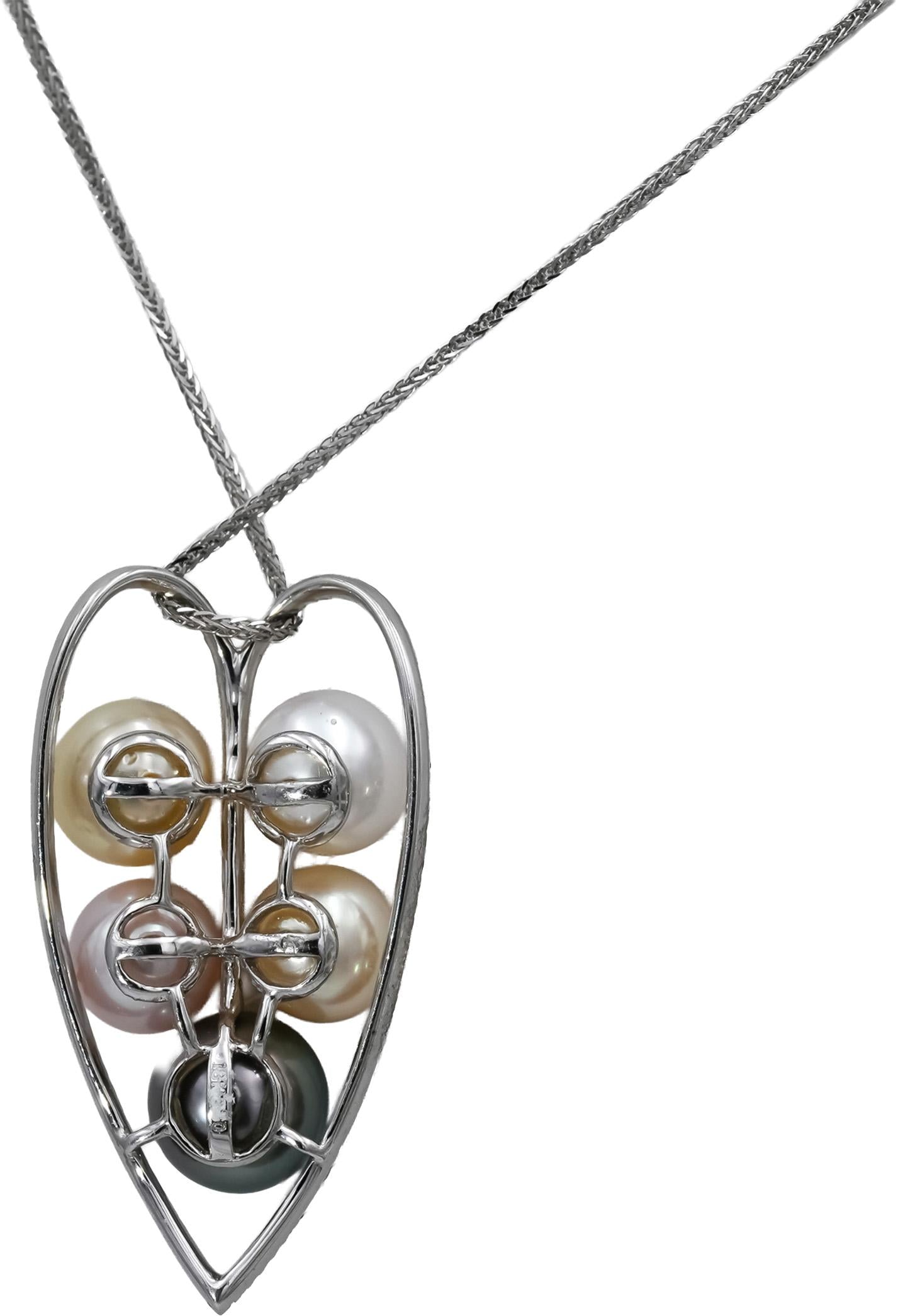 18k White Gold VS Round Diamond and 8-9.5mm Pearl Pendant Necklace 0.52CT