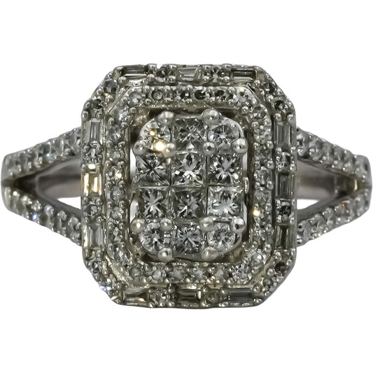 14k White Gold Princess and Round Diamond Cluster Cocktail Ring 1.0CT Size 7