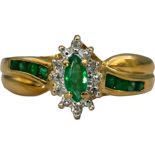 10K Yellow Gold Emerald Ring 0.35CT Size 5 w/ Diamond Accents