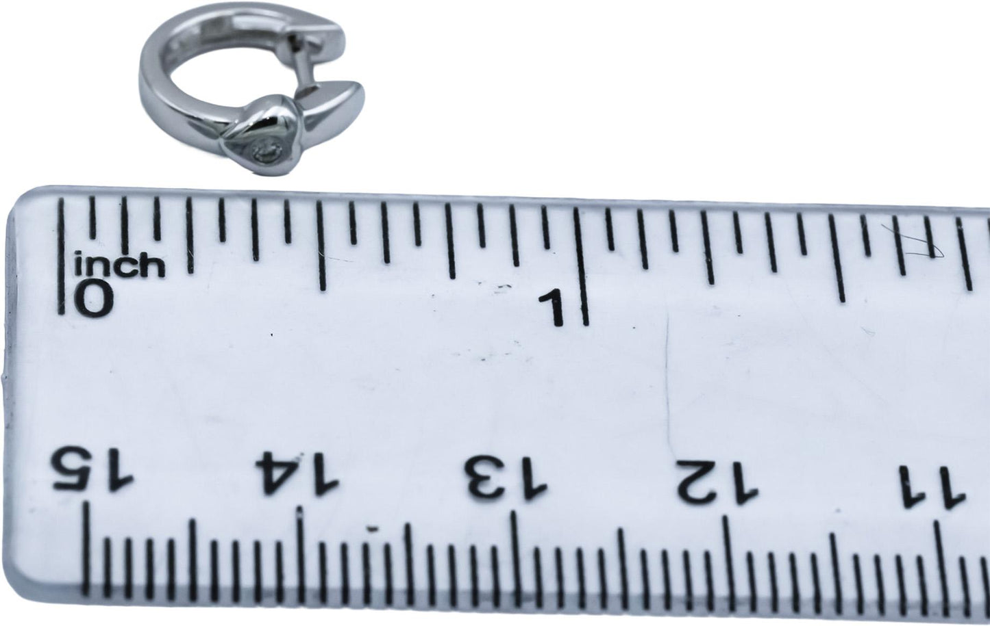 14k White Gold Hoop Huggie Earrings w/ Diamond Accents