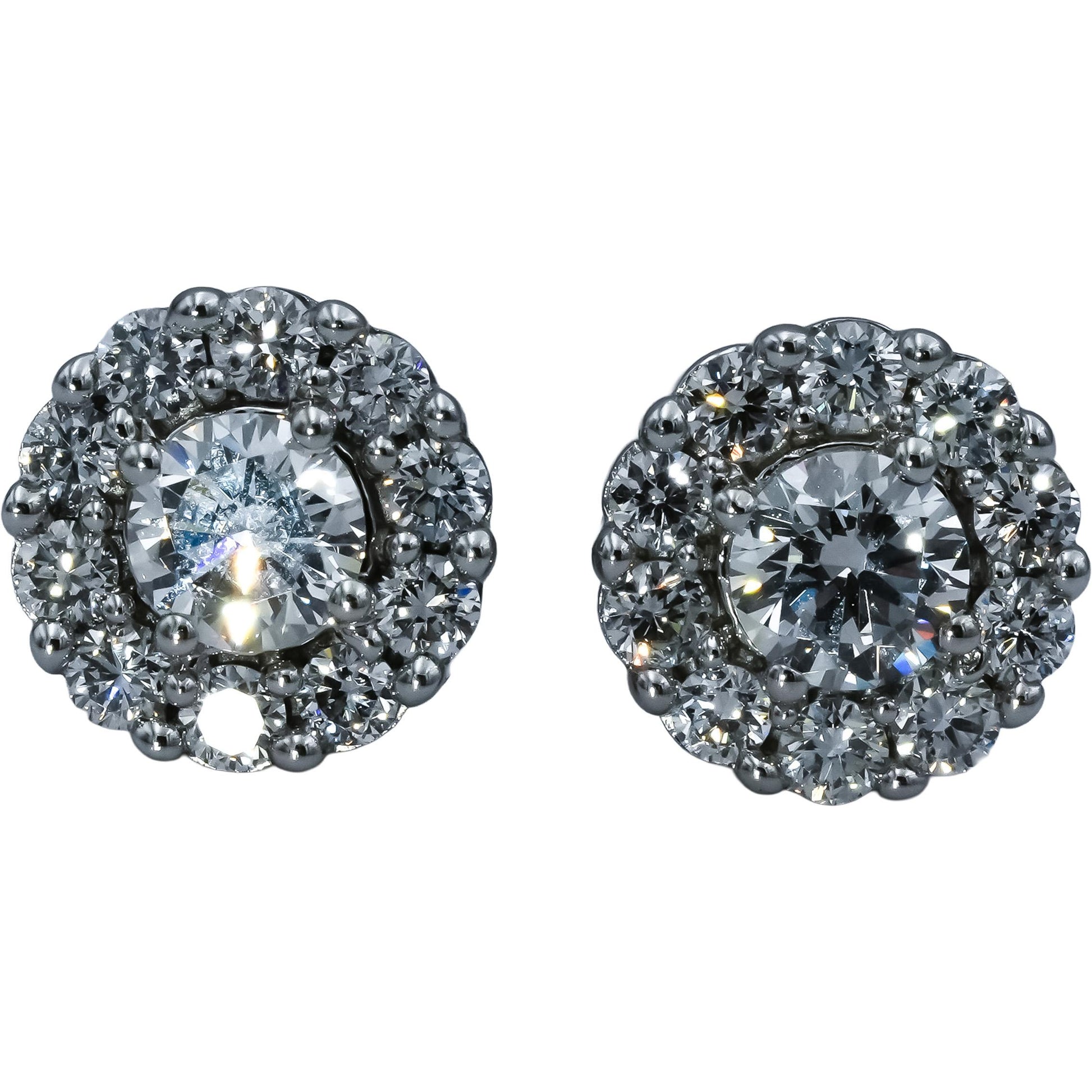10k White Gold VS Round Cut Lab-Grown Diamond Cluster Stud Earrings 1.50CT