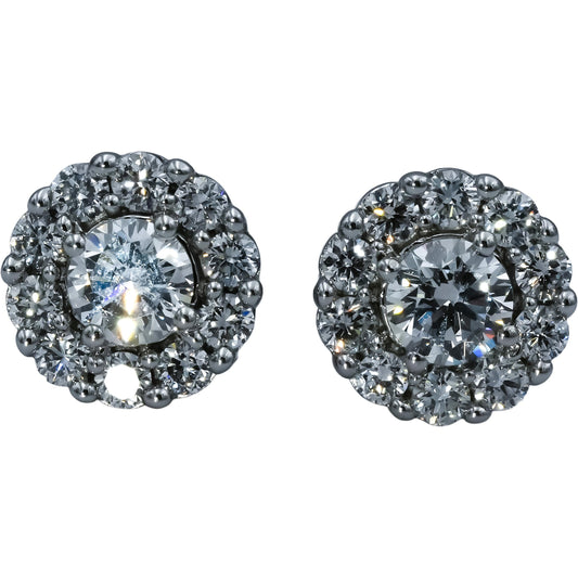 10k White Gold VS Round Cut Lab-Grown Diamond Cluster Stud Earrings 1.50CT