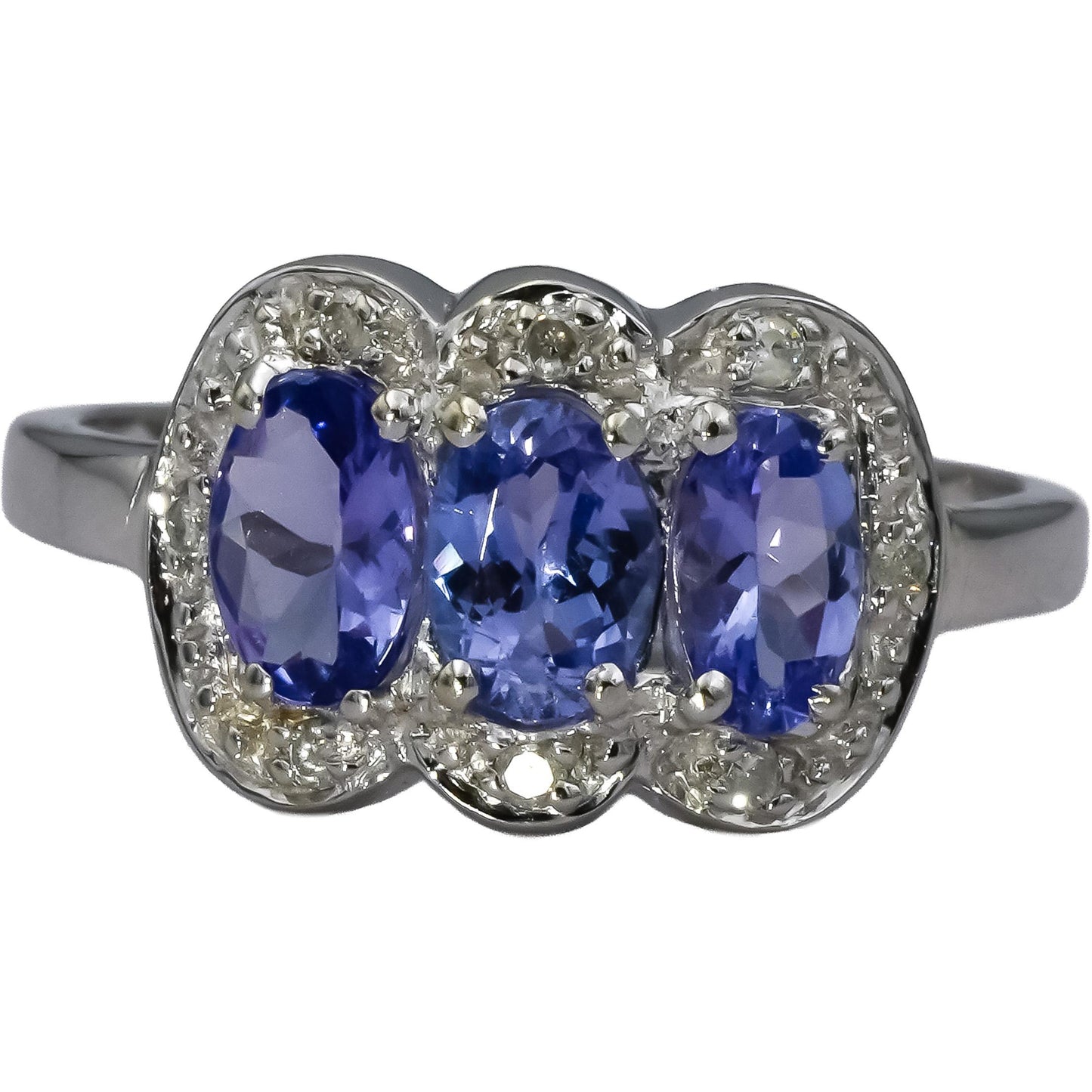 14k White Gold Oval Cut Tanzanite Ring 1.0CT Size 7 w/ Diamond Accent