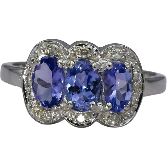 14k White Gold Oval Cut Tanzanite Ring 1.0CT Size 7 w/ Diamond Accent