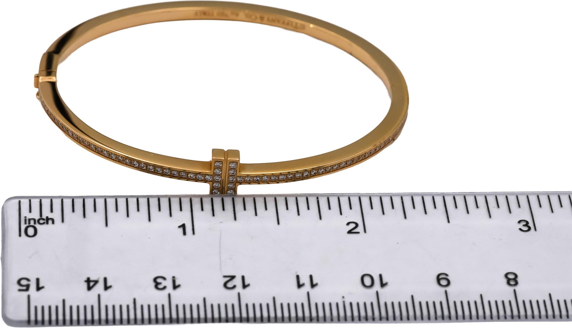 TIFFANY & CO. 18k Rose Gold VS Diamond Tiffany T Wire Bangle Bracelet .31CT