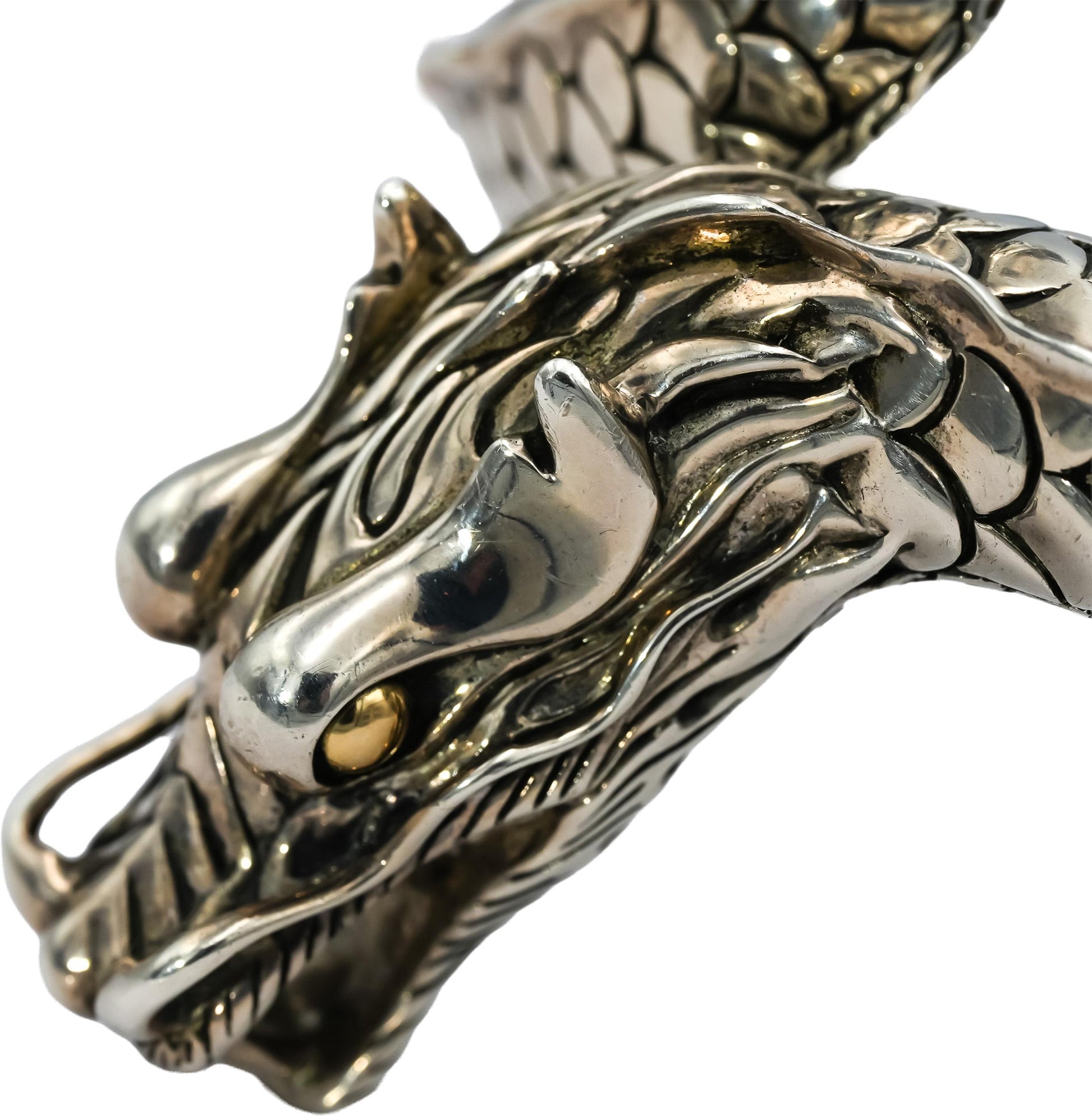 JOHN HARDY Sterling Silver 18k Gold Legends Naga Dragon Cuff Bracelet w/ Pouch