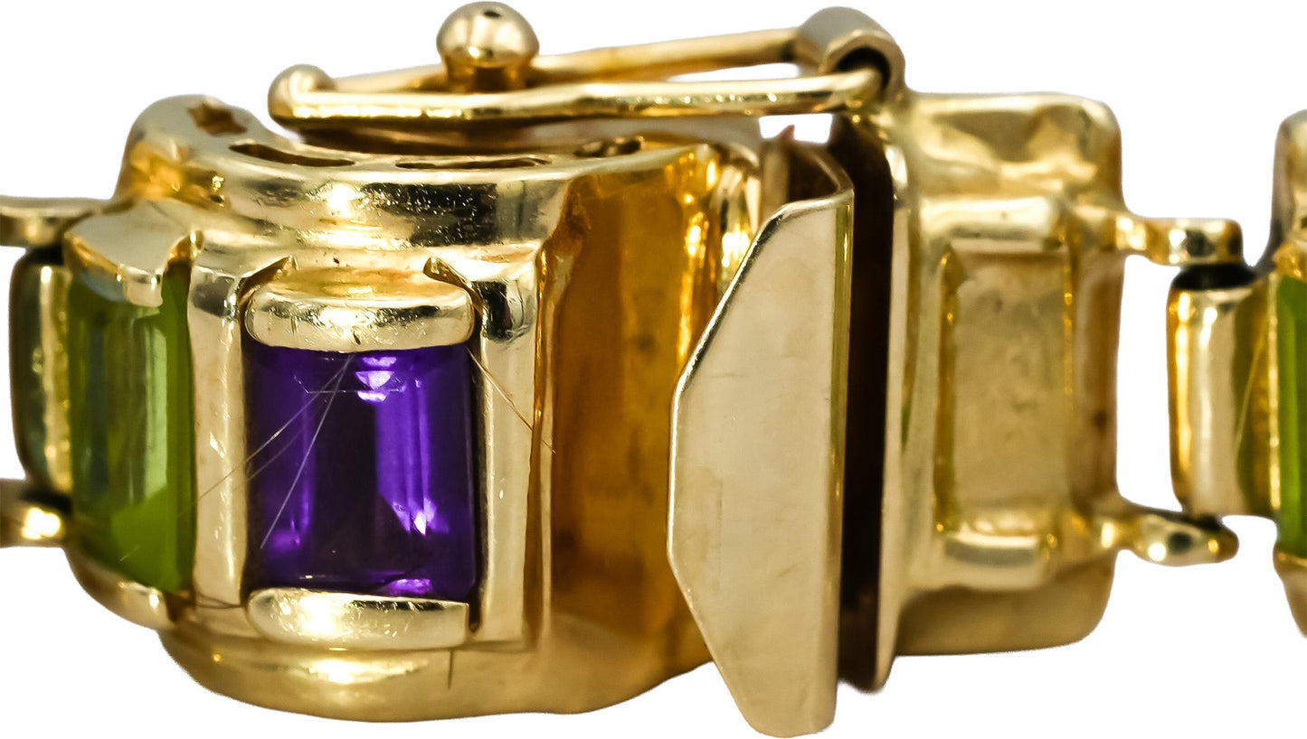 14k Yellow Gold Emerald Cut Multi-Color Gemstone Bracelet 20.0CT