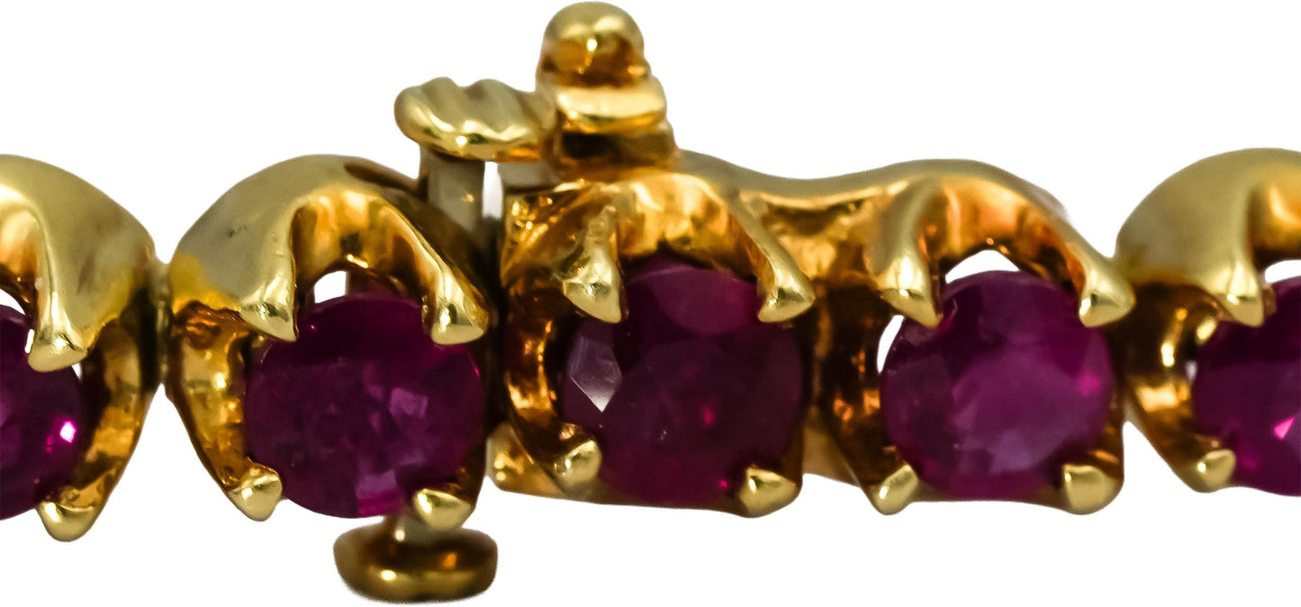 14k Yellow Gold Round Ruby Line Bracelet 9.0CT