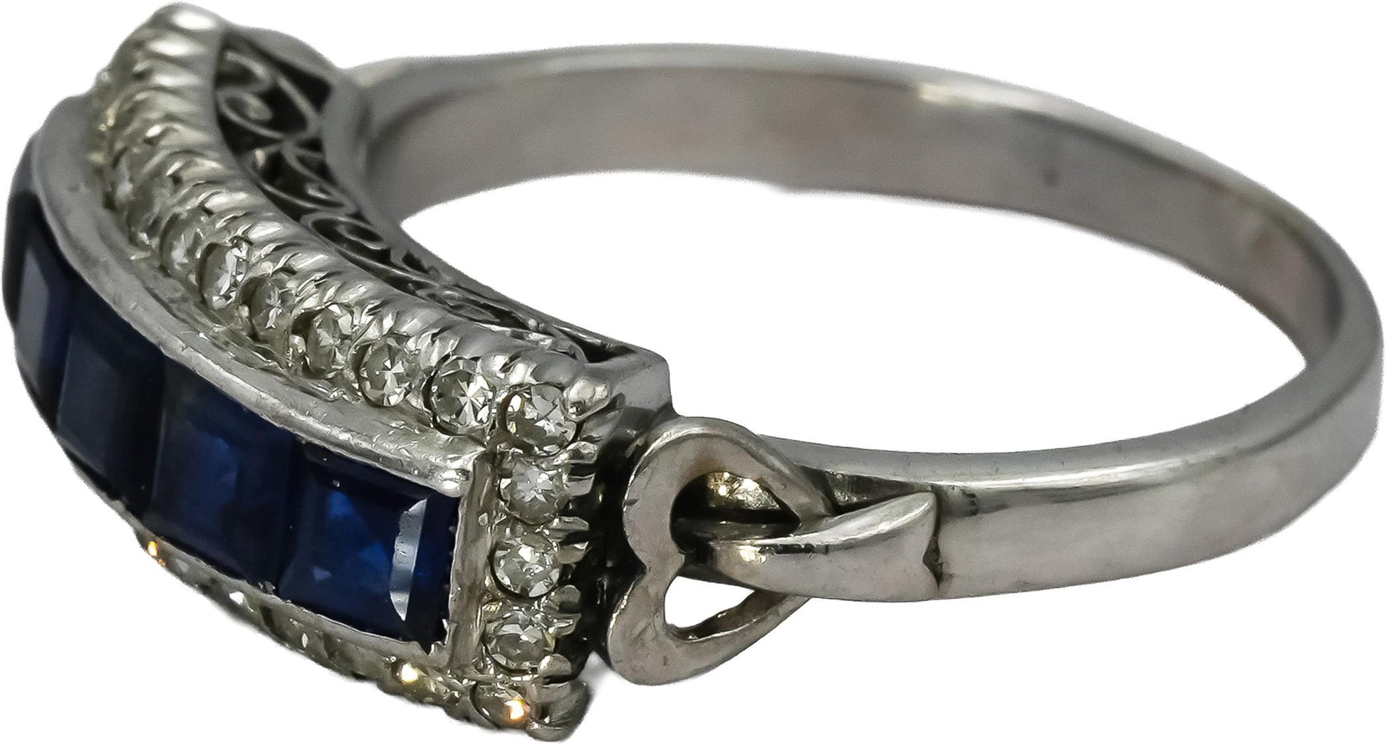 Art Deco Antique 14k White Gold Diamond & Synthetic Sapphire Ring 1.80CT Sz 8
